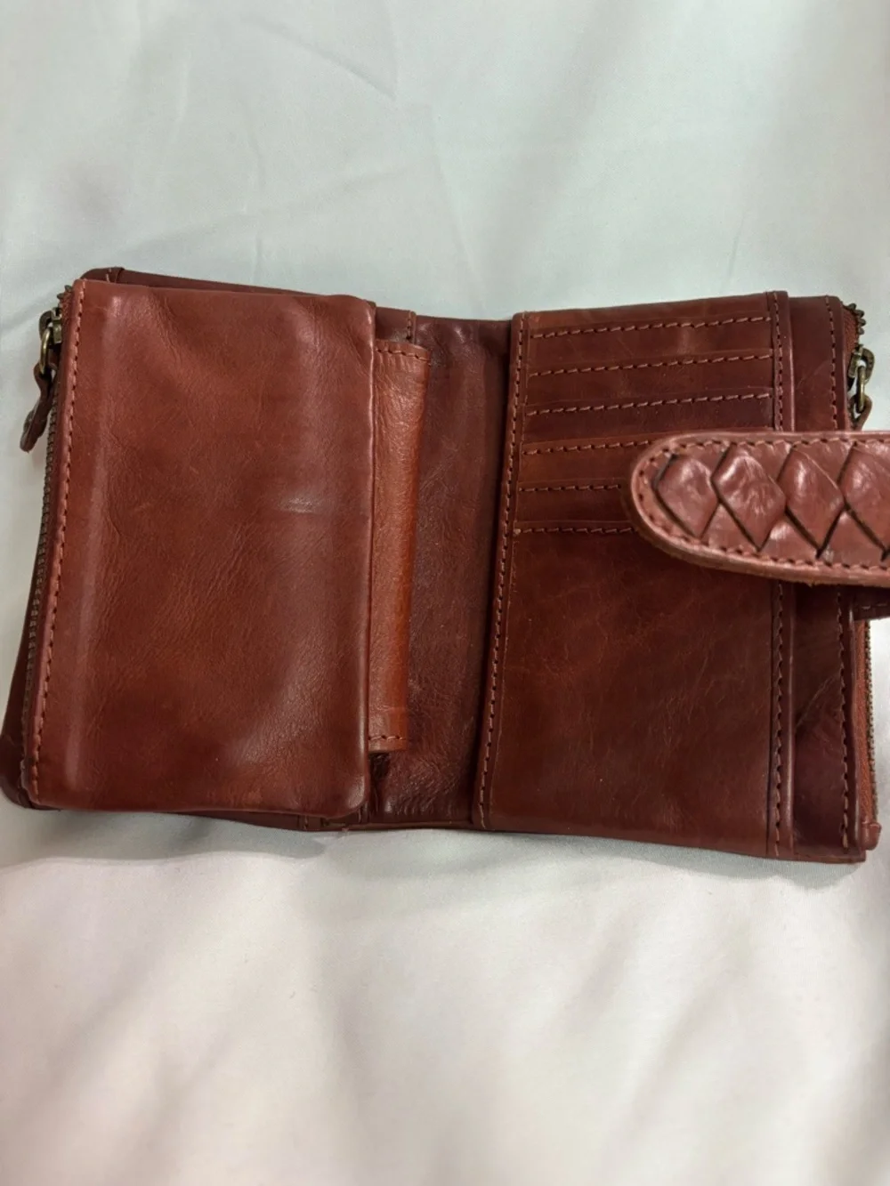 Brown Women's 100% Leather Wallet: Weaved Design, Small Designer Clutch Purse